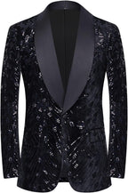 Pyiujtr Men's Sequins Velvet Shawl Lapels Stage Party Prom Wedding Dinner Suit Jacket Blazer