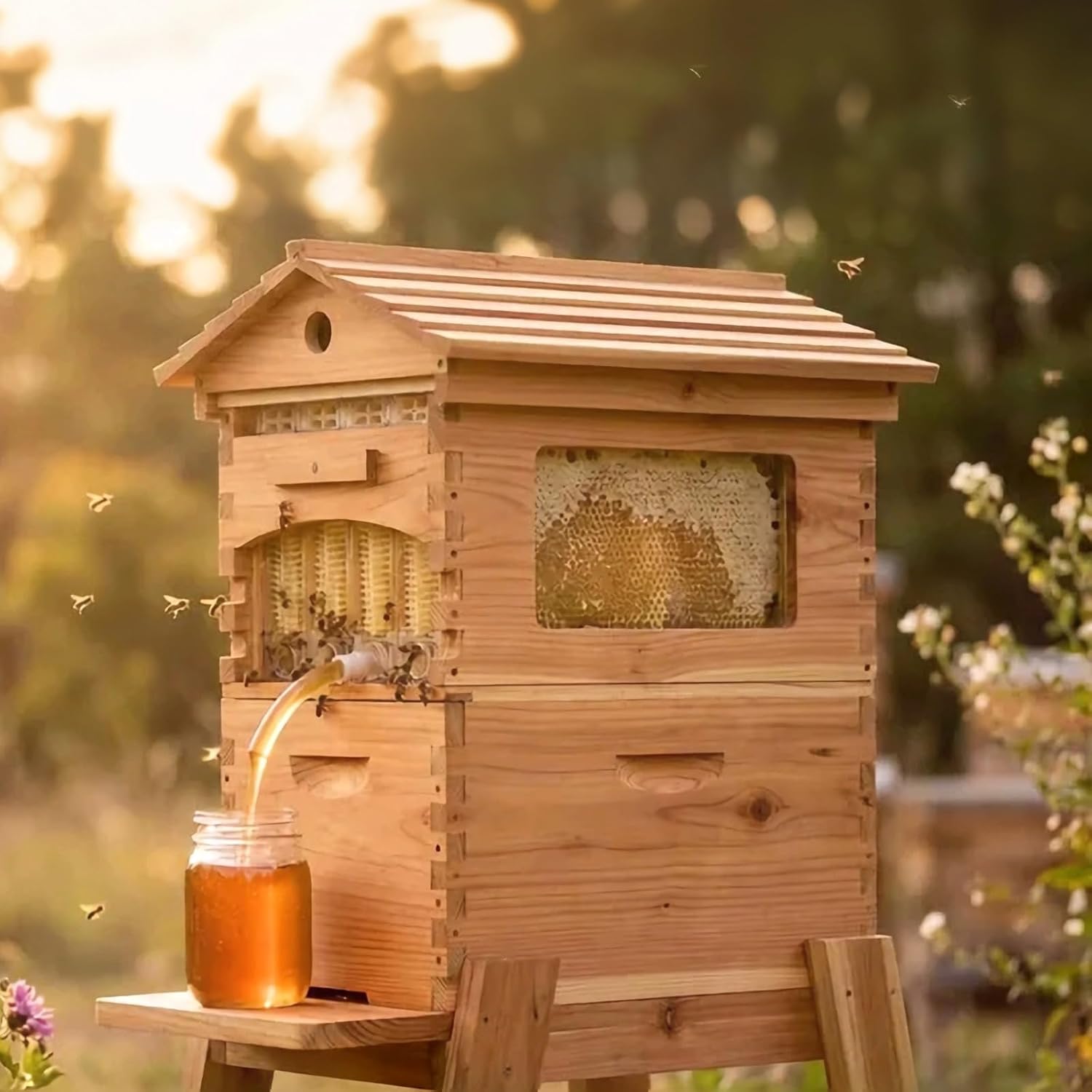 Bee Hive Starter Kit – Automatic Beehive Box Set for Easy Beekeeping, Complete Bee Hive Boxes for Beginners