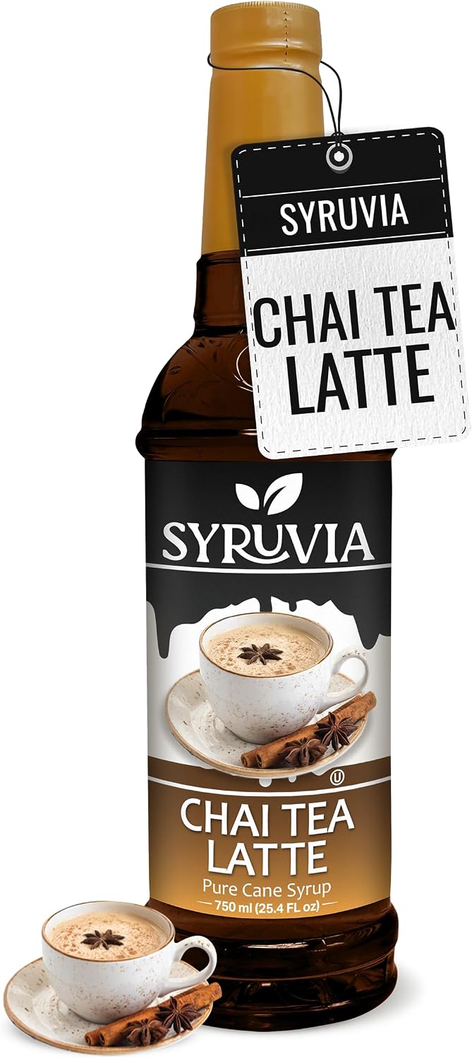 Syruvia Chai Tea Flavored Syrup for Coffee, Drinks, Lattes, and Desserts – 25.4 fl oz,