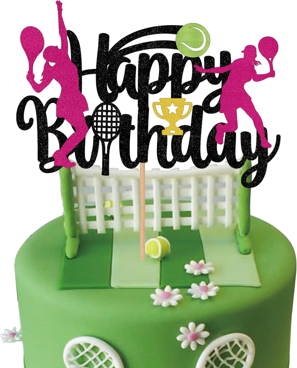 Women's Tennis Cake Topper for Girls Tennis Happy Birthday Cake Toppers Decorations Glitter Girl Tennis Theme Birthday Party Supplies