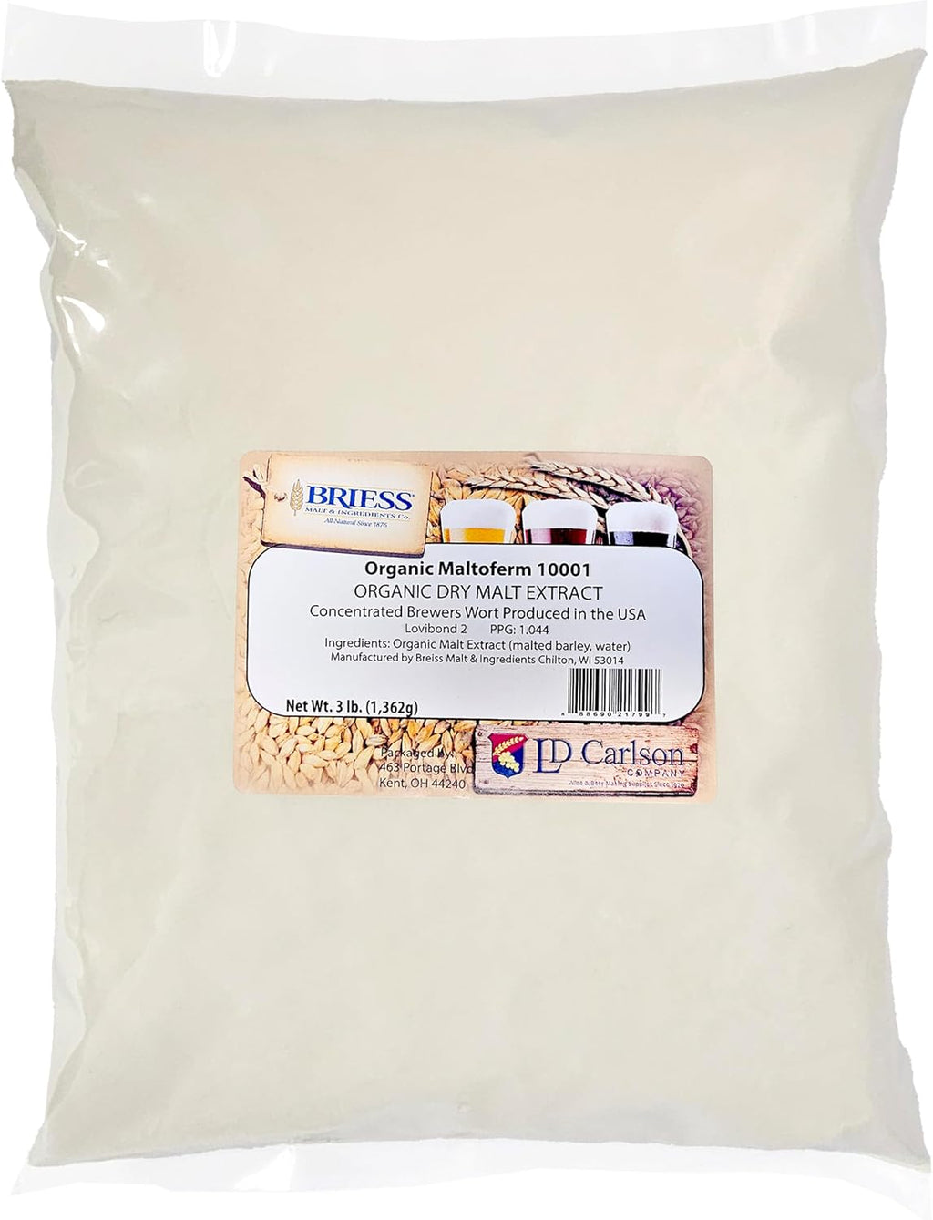 LD Carlson Organic Maltoferm 10001 Organic Dry Malt Extract - 3 lb.