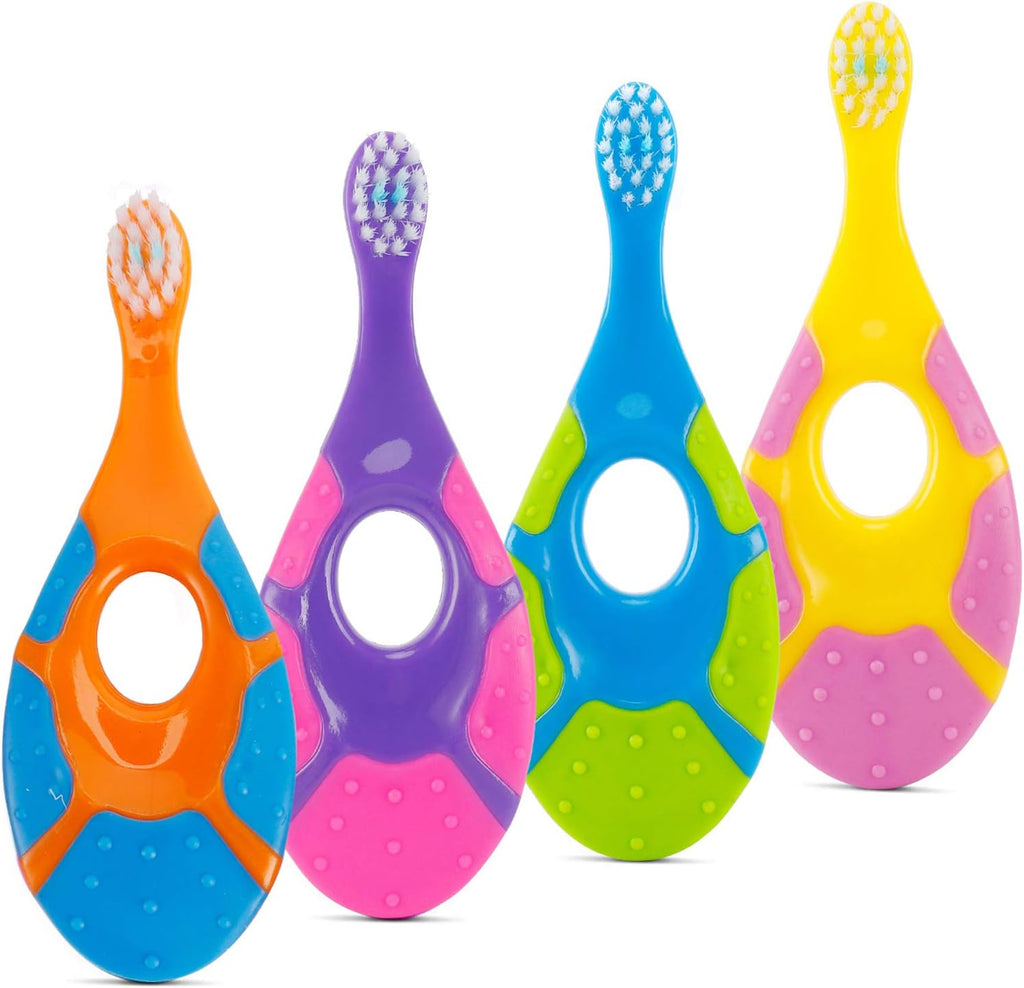 Slotic Baby Toothbrush for 0-2 Years, Safe and Sturdy, Toddler Oral Care Teether Brush, Extra Soft Bristle for Baby Teeth and Infant Gums, Dentist Recommended (4-Pack)