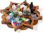 Vesici Lotus Crystal Tray for Stones Crystals and Healing Stones Flower Wooden Crystal Storage Holder Tray Lotus Shape Decorative Jewelry Display Trays Organizer Bowl Decor(Elegant)