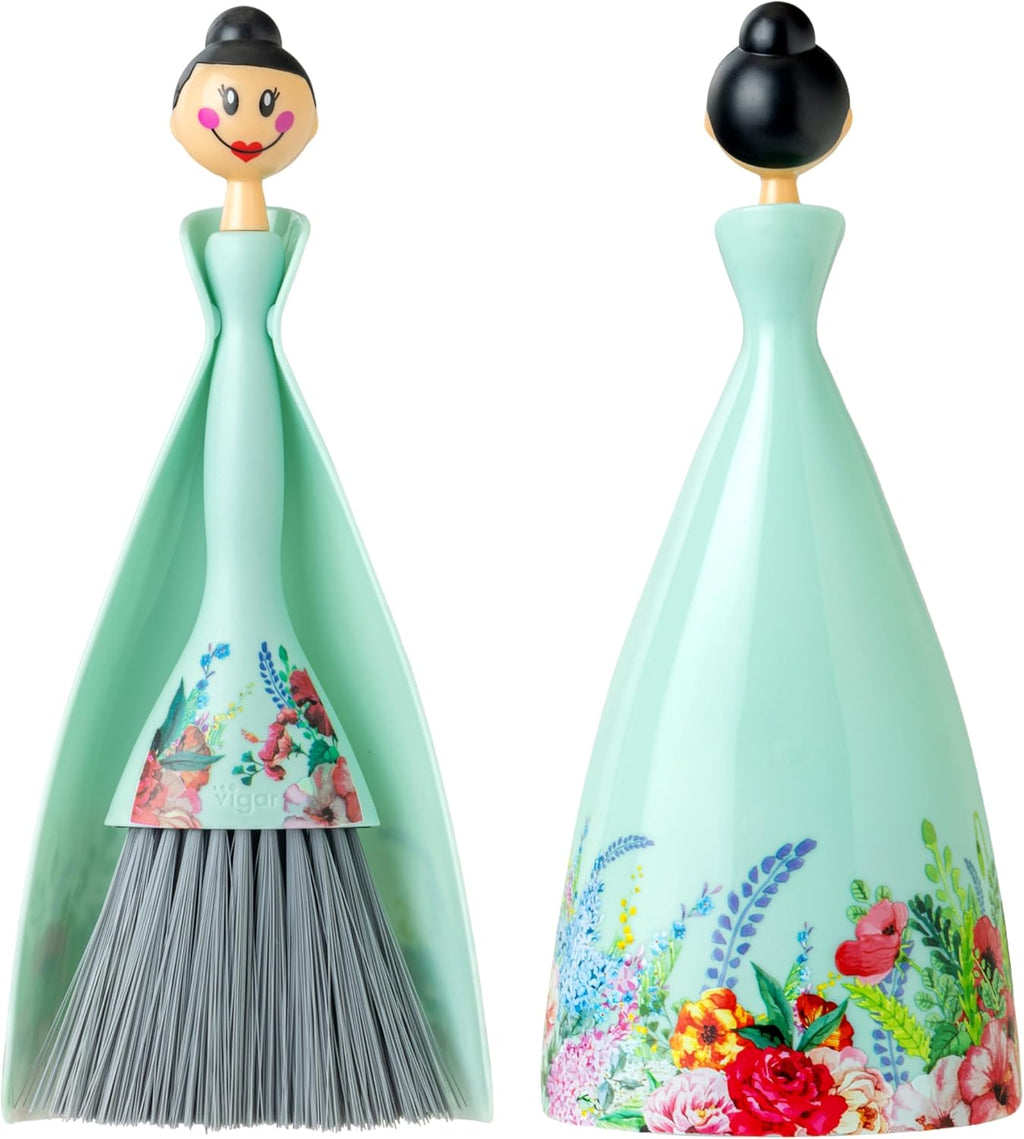 Vigar Mini Broom and Dustpan Set, Small Broom and Dustpan Set for Dust, Pet Hair, Car, and Crumb, Perfect for Home and Camping Essentials, Turquoise