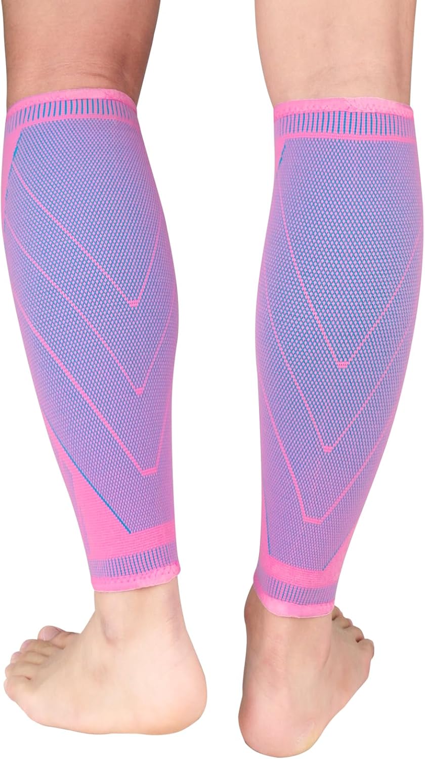 NuCamper Calf Compression Sleeves for Men & Women (1 Pair), Footless Compression Socks Calf Sleeve for Shin Splints,Legs Pain Relief, Varicose Veins,Leg Support for Running,Fitness,Travel - Pink, L