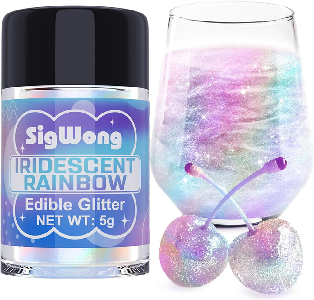 Iridescent Rainbow Edible Glitter - 5g Food Grade Cake Decorating Shimmering Glitter, Edible Sprinkle Luster Dust for Drinks, Chocolates, Fondant, Strawberries, Cupcakes, Candy, Easter Cookie - Vegan
