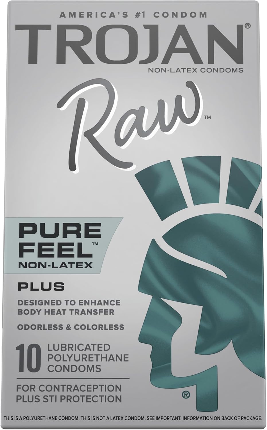 Trojan Raw Non-Latex Lubricated Thin Condoms for Men, America’s Thinnest Latex-Free Condoms, Pure Feel Technology, Made from Polyurethane, Helps Reduce Risk of Pregnancy and STIs, 10 Count