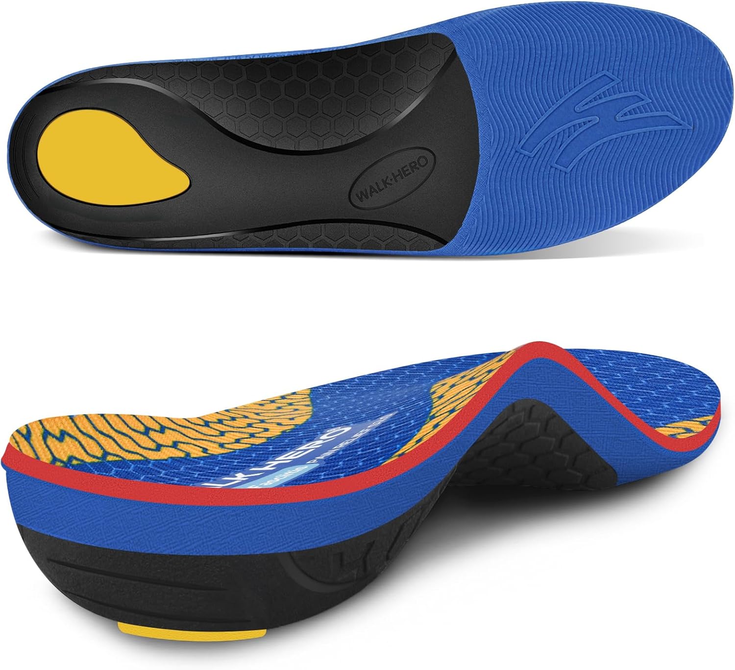 WalkHero Plantar Fasciitis Relief Inserts for Men Women - Arch Support Insoles - Full Length Orthotic Insoles for Foot Pain Arch Pain,Reduces Over-Pronation Mens 9-9.5 | Womens 11-11.5