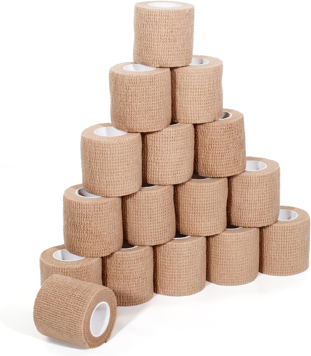 Self Adhesive Bandage Wrap,Bandage Tape,Medical Tape,Vet Tape,Athletic Tape Gauze,for First Aid,Sports, Wrist, Ankles(16 Rolls,2inch*5Yards), 16pcs Beige