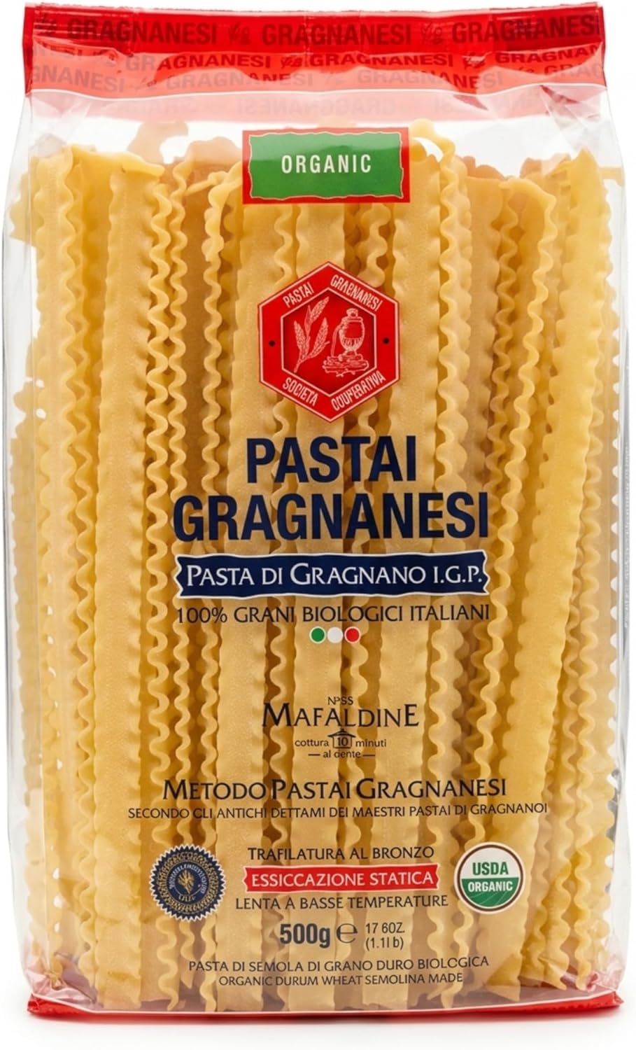 Pastai Gragnanesi Mafaldine Pasta di Gragnano I.G.P. – Organic Bronze Italian Pasta, Reginette Shape, Premium Pasta Imported from Italy – 17.6 oz (500g) – Pack of 5