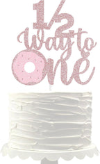 Doughnut 1/2 Way to One Cake Topper half birthday decoration baby boys girls 6 month birthday party supplies