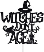 Witches Don’t Age Cake Topper, Halloween Witch Birthday Party Decoration Supplies, Gothic Witch Birthday Decoration, Halloween Girl Woman Happy Bday Decor Black Glitter