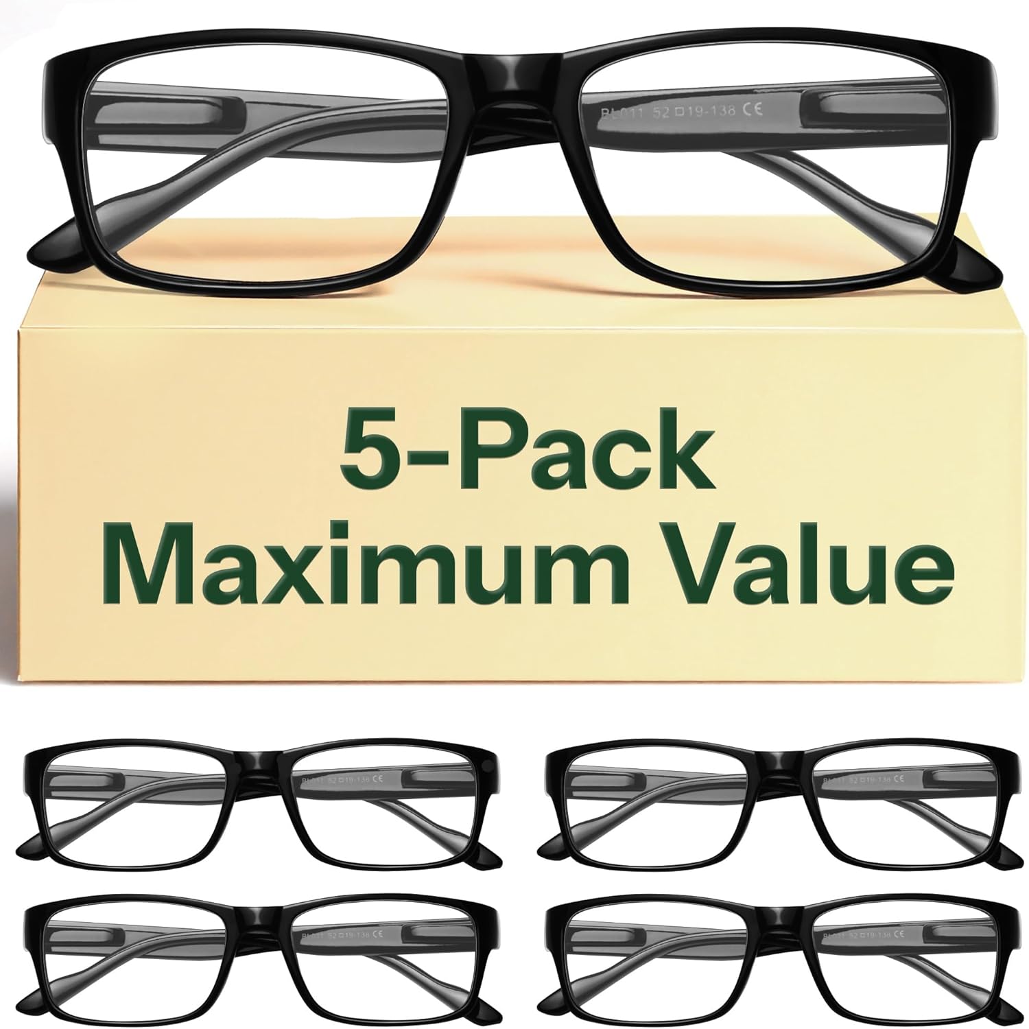 Gaoye 1.25 Professional Reading Glasses for Men for All Day - Computer Readers with Blue Light Protection - Value Pack