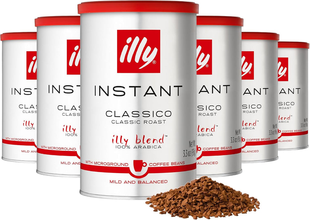 illy Instant Coffee, Classico Medium Roast, 100% Arabica, Premium Italian Coffee, 3.3oz, 6 Pack