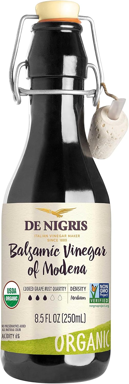 De Nigris Premium Organic Balsamic Vinegar Of Modena (55% Grape Must) 8,5 Oz (250ml) | Balsamic Vinegar From Modena Italy, Ideal For Hot Dishes | Balsamic Vinegar Aged | Balsamic Vinegar Organic