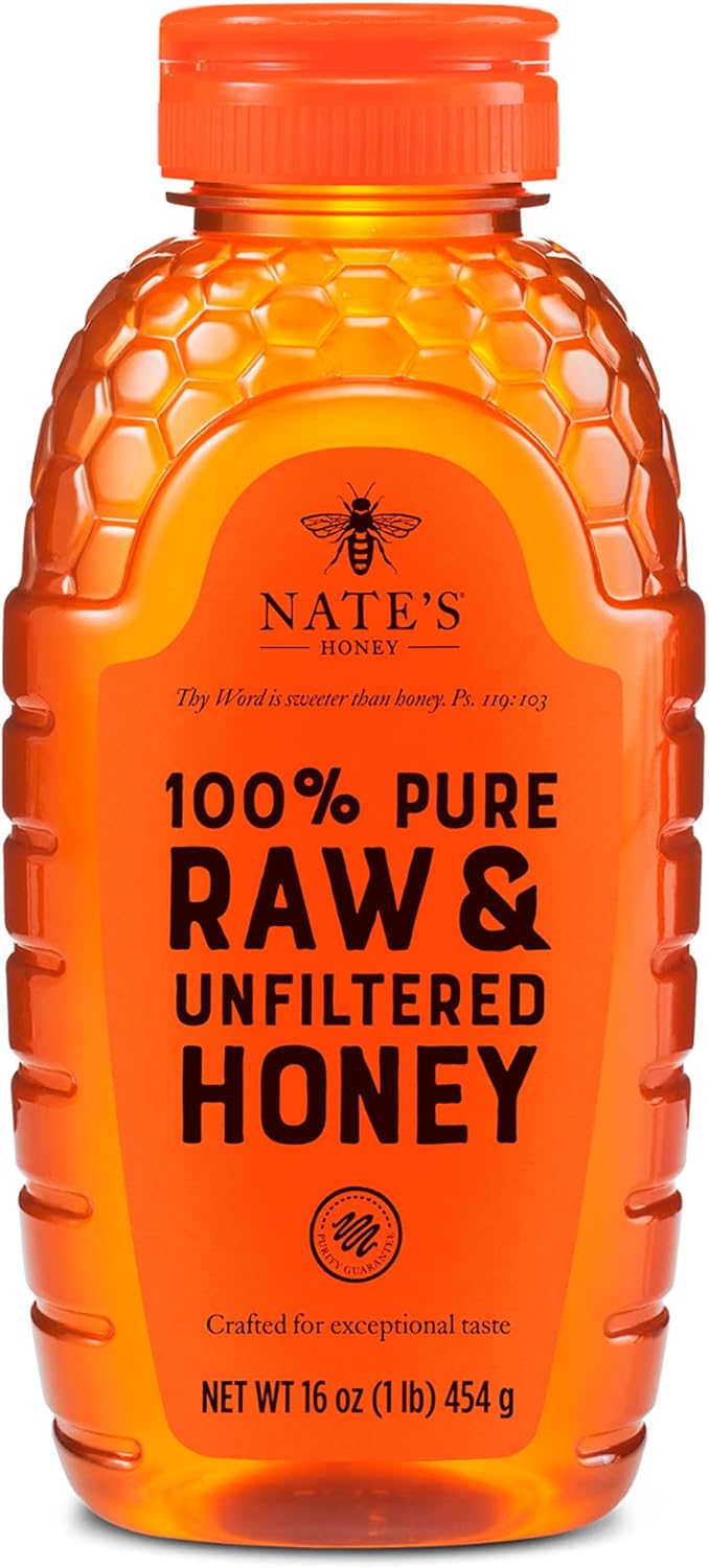 Nate's 100% Pure, Raw & Unfiltered Honey - Award-Winning Taste, 16 oz. Squeeze Bottle