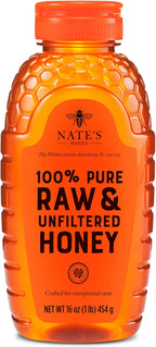 Nate's 100% Pure, Raw & Unfiltered Honey - Award-Winning Taste, 16 oz. Squeeze Bottle