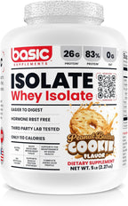 BASIC SUPPLEMENTS Basic Whey Protein Isolate, 26g Protein, 0g Fat, Gluten-Free, RBST-Free, Rapid Absorption, 110 Calories (5 Pound, Peanut Butter Cookie)