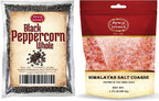 Spicy World Whole Black Peppercorns 16 Oz + Himalayan Pink Salt Coarse 1.75 LB (28 Oz)