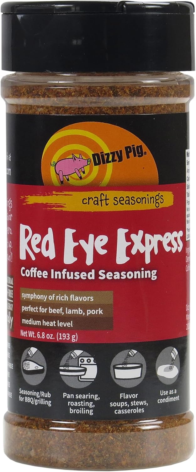 Dizzy Pig Red Eye Express Coffee-Infused Seasoning Rub (8oz Shaker) - Seasons 30+lbs of Food - Hand Made in the USA - MSG Free, Gluten Free