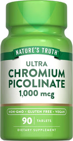 Nature's Truth Ultra Chromium Picolinate 1000mcg | 90 Tablets | Vegan, Non-GMO & Gluten Free Supplement