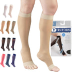 Truform Sheer Compression Stockings, 15-20 mmHg, Women's Knee High Length, Open Toe, 20 Denier, Nude, Small