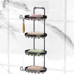 MASADI 4 Tier Soap Dish Holder, Soap Bar Holder with Hooks, Shampoo Bar Caddy for Shower Wall, Razor Holder for Shower, Bar Soap Container 304 Stainless Steel, Bathroom(Black)