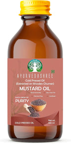 AYURVEDASHREE Mustard Oil 3.38 fl oz.. Cold Pressed Oil, Extracted on Wooden Churnerto Sustain maximum nutrition, 100% Pure & Natural, No GMO, Untreated and Unrefined, Cooking & Flavor Enhancer in Many Cuisines, 100 ML