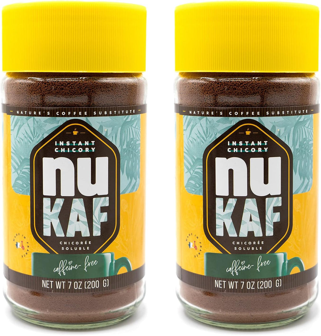 nuKAF By Gourmanity Instant Chicory Coffee Alternative, Brews Like Regular Coffee, All Natural 100% Chicory Root Powder, Great for Your Daily Drink, Rich in Prebiotics, Kosher, 7oz jars (Pack of 2)