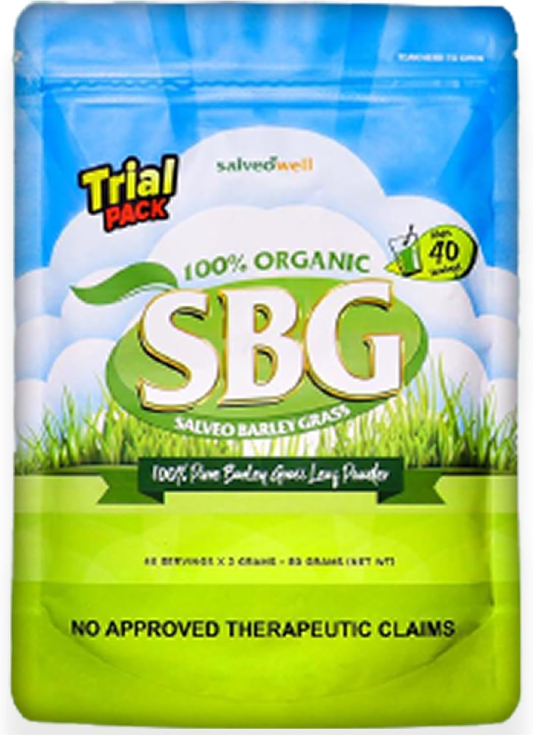 Salveo Barley Grass Powder in Trial Pack, 80grams, 100% Pure and Organic