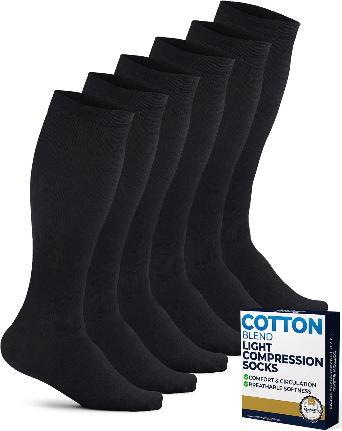 Pembrook Cotton Light Compression Socks for Women & Men - 3 Pairs | 8-15 mmHg Comfort Compression Socks for Men & Women
