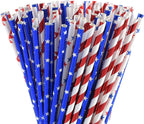 ALINK American Flag Red Blue White Paper Straws, 100 Straws for Memorial Day /4th of July, Super Bowl, Patriotic Party, Americana Themed Party Celebration