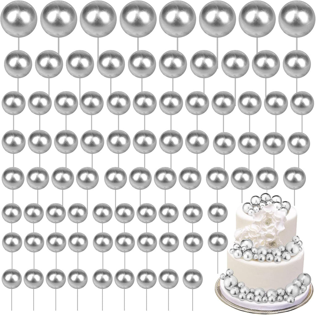 108 Pcs Balls Cake Topper DIY Cupcake Insert Foam Balloons for Cake Baking Wedding Anniversary Birthday Decoration(Silver,Multi Sizes)