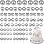 108 Pcs Balls Cake Topper DIY Cupcake Insert Foam Balloons for Cake Baking Wedding Anniversary Birthday Decoration(Silver,Multi Sizes)