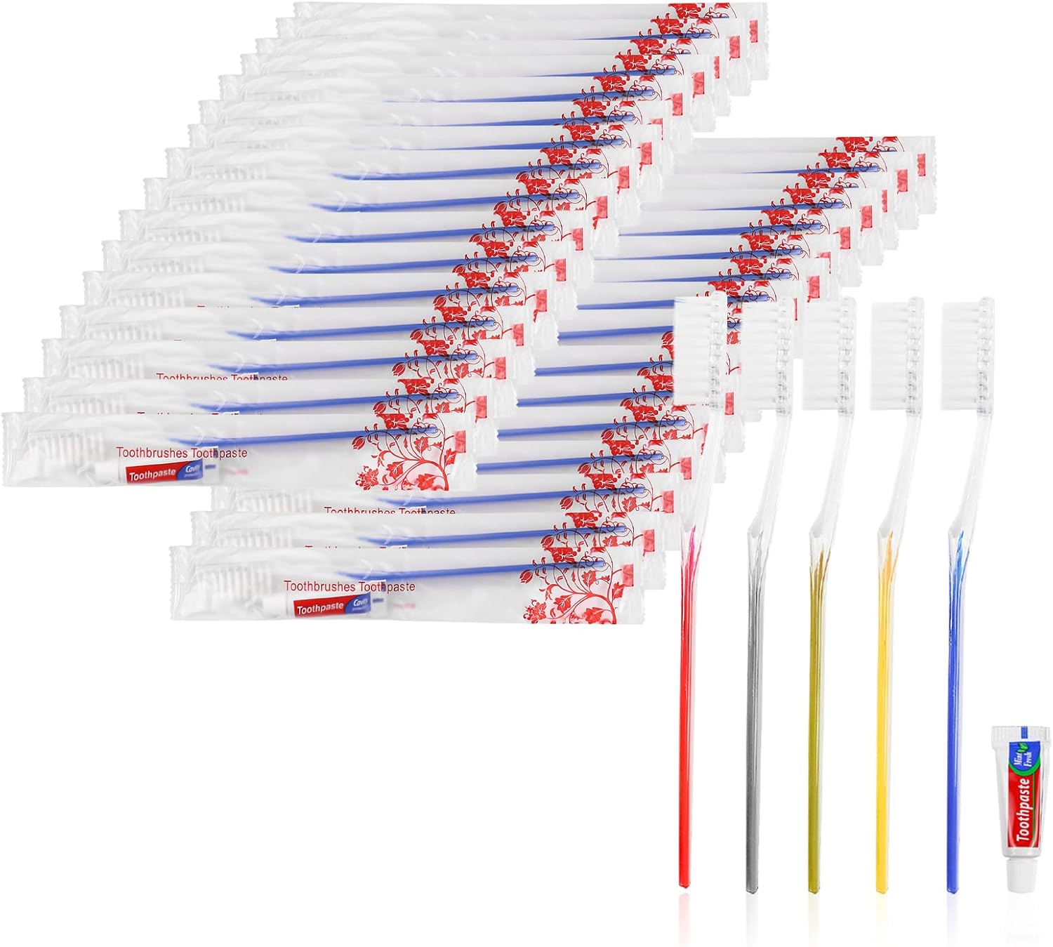 Travel Toothbrushes Kit,50Pcs Travel Toothbrush Set Disposable Toothbrushes with Toothpaste for Nursing Home,Hotel,Charity(Individually Wrapped)