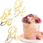 4 Pcs Oh Baby Cake Topper,Gold Acrylic Oh Baby Cake Topper for Celebrating Baby Shower Kids Birthday Party Decoration Supplies