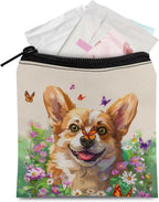 HUGS IDEA Funny Corgi Sanitary Napkin Storage Bag Menstrual Cup Pouch Portable Sanitary Napkin Pads Storage Bags Feminine Menstruation First Period Bag for Teen Girls Women Ladies