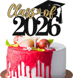 Class of 2026 Cake Topper, Congrats Grad/You Did It, Congratulations High School College Graduation Party Decorations, Black and Gold Glitter
