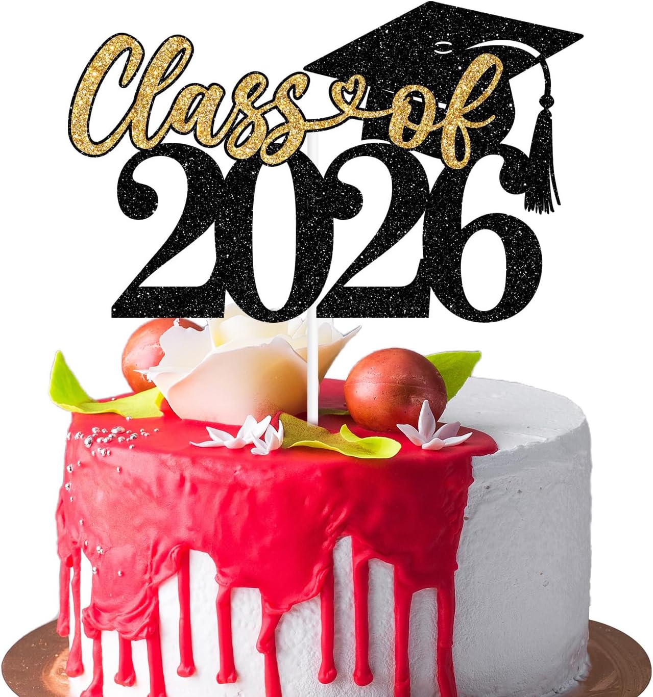 Class of 2026 Cake Topper, Congrats Grad/You Did It, Congratulations High School College Graduation Party Decorations, Black and Gold Glitter