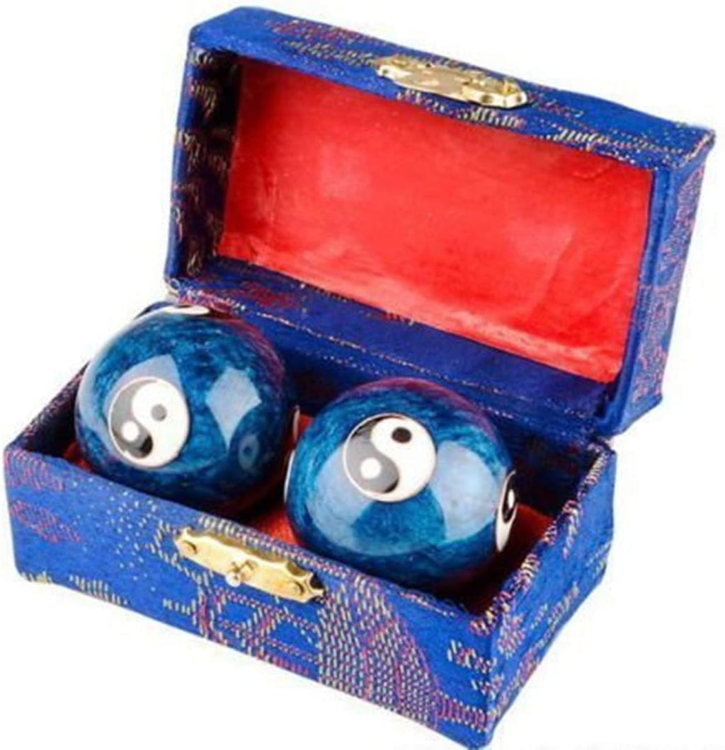 XMHF Cloisonne Yin-Yang Chinese Meditation Baoding Healthy Exercise Ball Blue 2Pcs