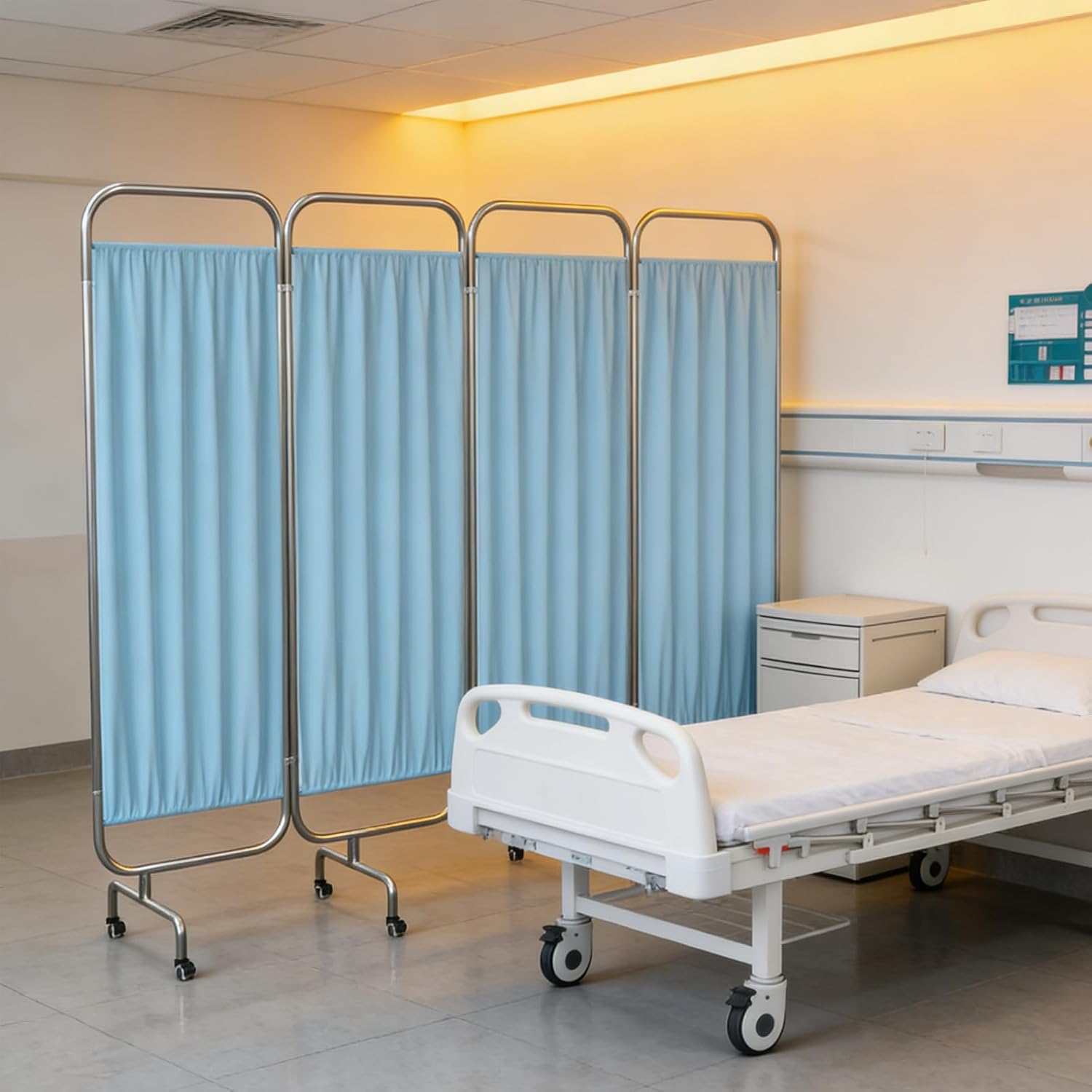 tonchean 4-Panel Medical Privacy Screen 71" Height Hospital Bedside Privacy Partition with Silent Rolling Wheels for Clinics Nursing Homes and Exam Rooms