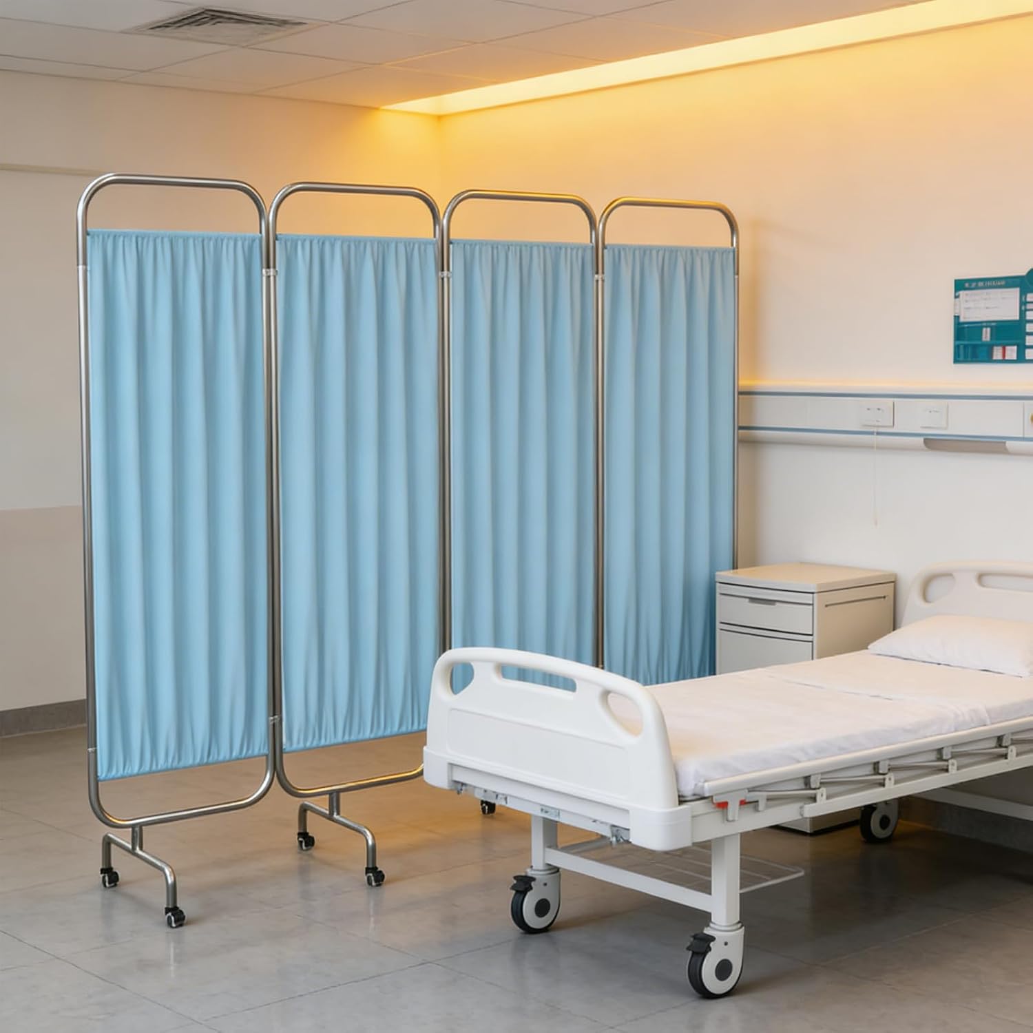 tonchean 4-Panel Medical Privacy Screen, 79 x 71'' Hospital Screen on Wheels, Portable Medical Privacy Partition for Clinics Nursing Homes and Exam Rooms