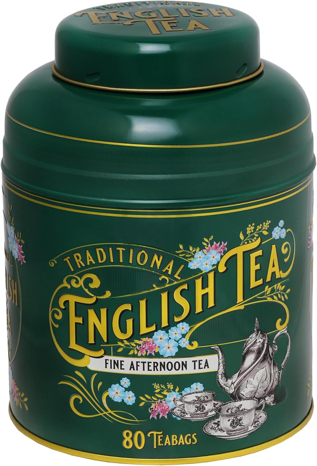 New English Teas Vintage Victorian Tea Caddy with 80 English Teabags (Bottle Green)