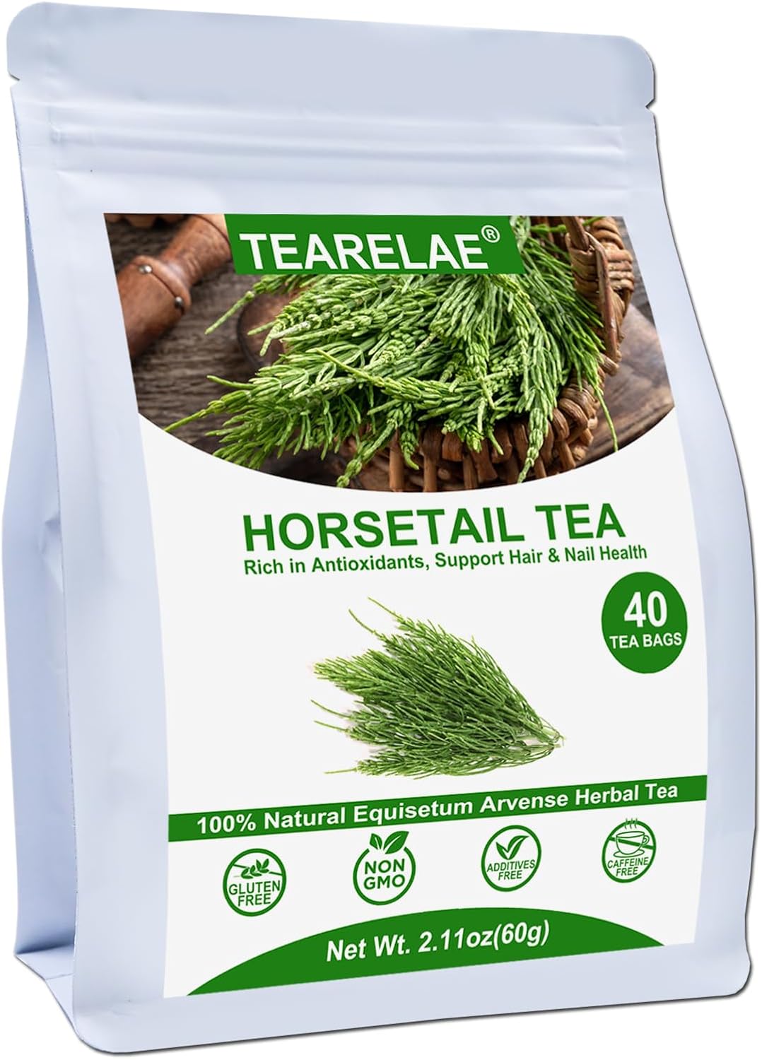 TEARELAE - Premium Horsetail Tea Bags - 1.5g x 40 Count - Natural Dried Horsetail Herb - Cola De Caballo Hierba - Non-GMO - Caffeine-free - Support Nail Health & Hair Growth