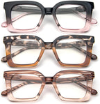 3 Pack Stylish Square Frame Oprah Style Reading Glasses for Women, Blue Light Blocking Comfortable Readers
