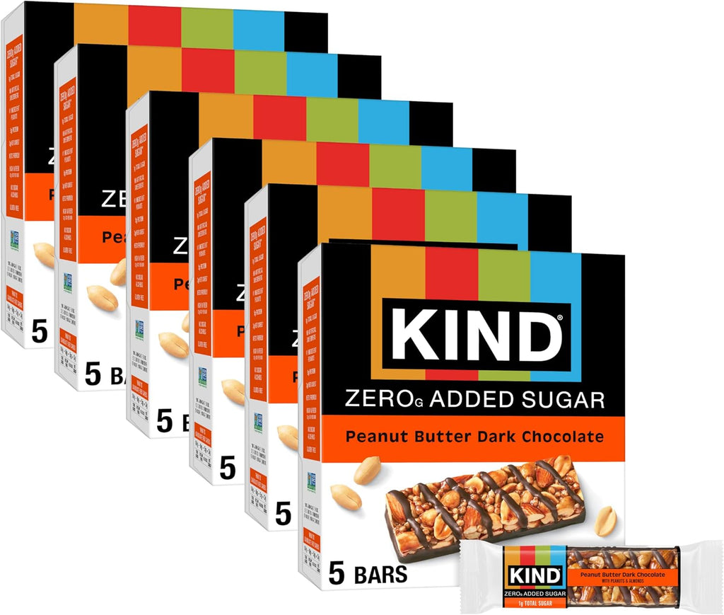 KIND ZERO Added Sugar Bars, Keto Snack, Peanut Butter Dark Chocolate, Good Source of Fiber, Gluten Free, Low Sugar, 5g Protein, 30 Count