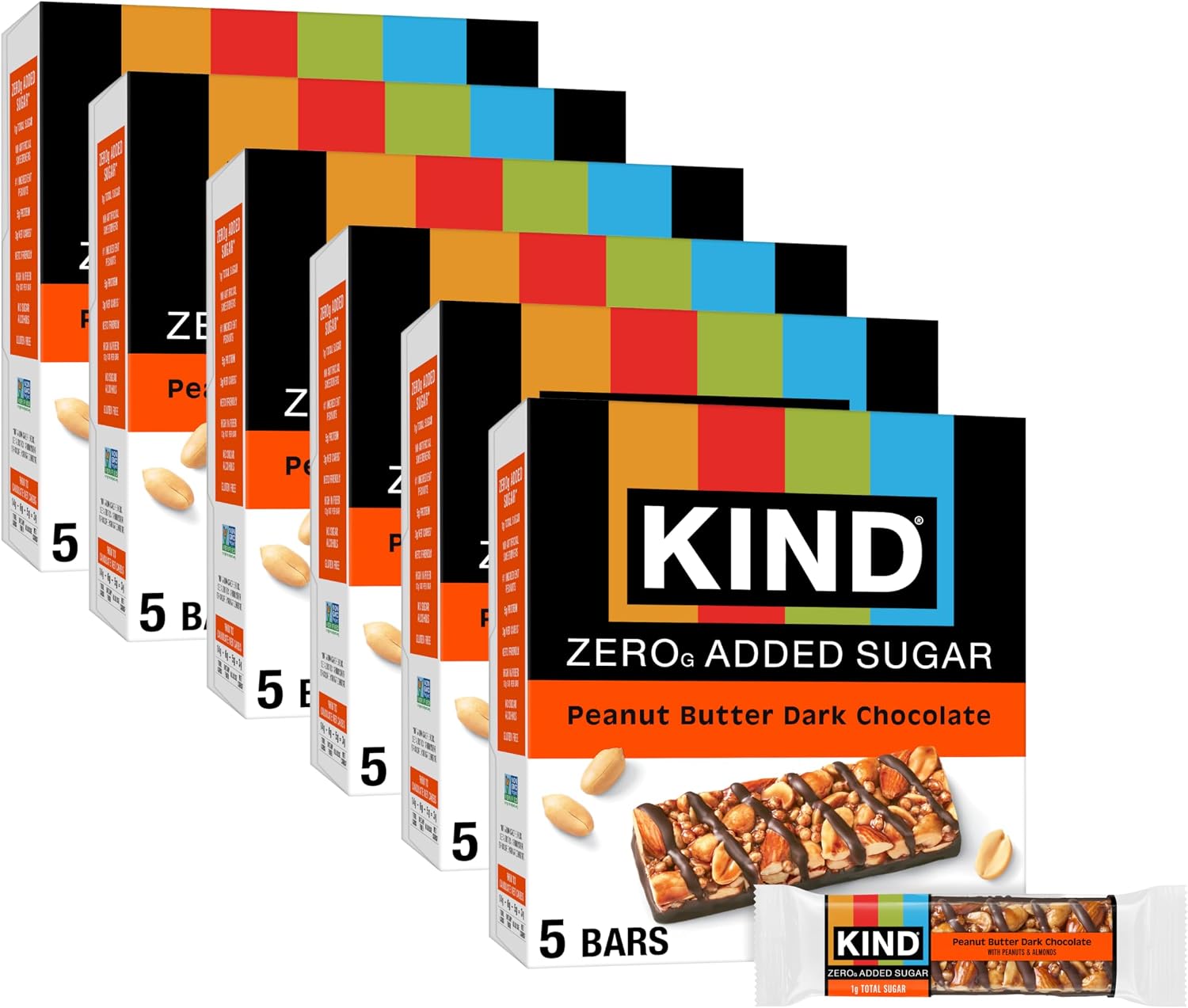 KIND ZERO Added Sugar Bars, Keto Snack, Peanut Butter Dark Chocolate, Good Source of Fiber, Gluten Free, Low Sugar, 5g Protein, 30 Count