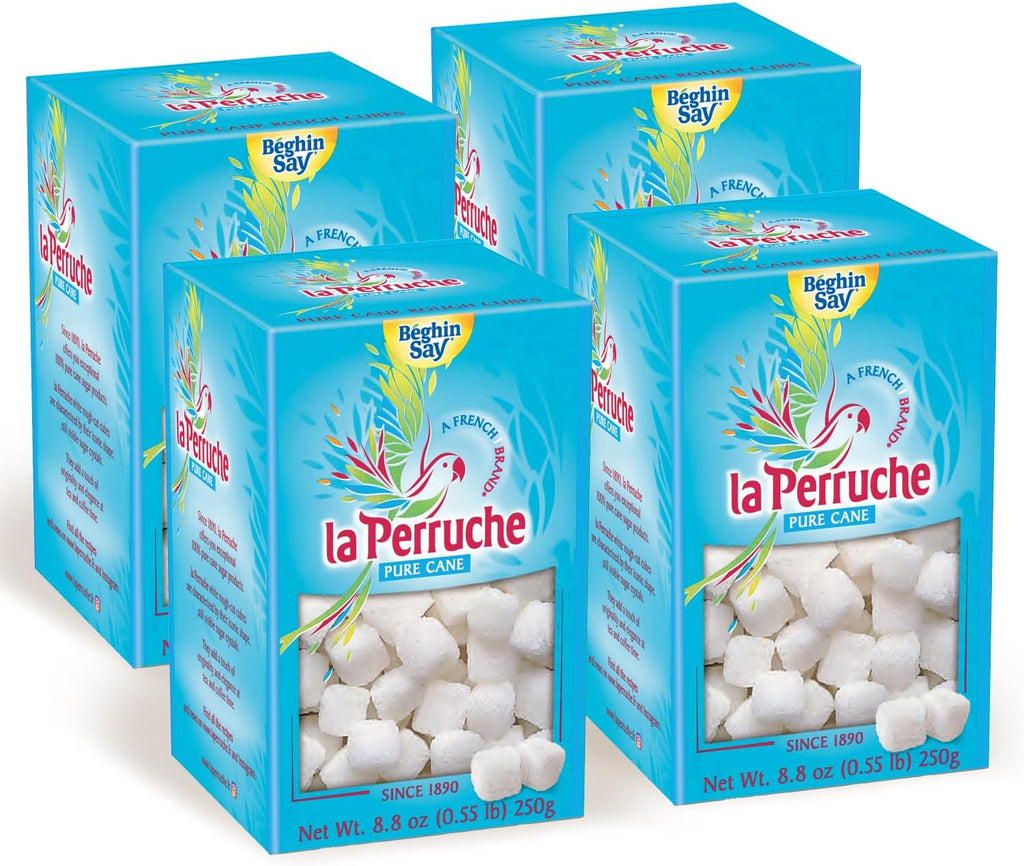 La Perruche Pure Cane White Sugar Cubes (250g/8.8oz box) | Ideal Sugar Cubes for Teas | Pack of 4