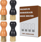 Horsehair Shoe Shine Applicator Brush Set - 4 Pack Wooden Handle Brushes for Leather Care, Boots, and Accessories - Light & Dark Wood Handles (Gourd Brush 4pcs)