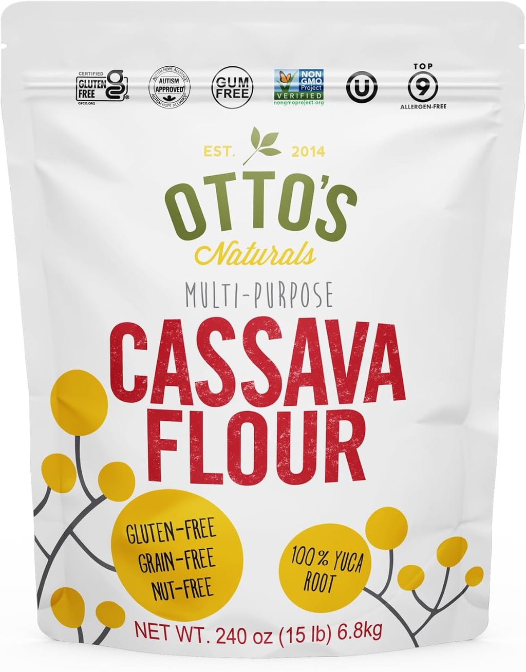 Otto's Naturals Multi-Purpose Cassava Flour, Non-GMO, Gluten-Free, Grain, Nut and Gum-Free, 1-to-1 Wheat Alternative, Paleo, AIP, 15 lb